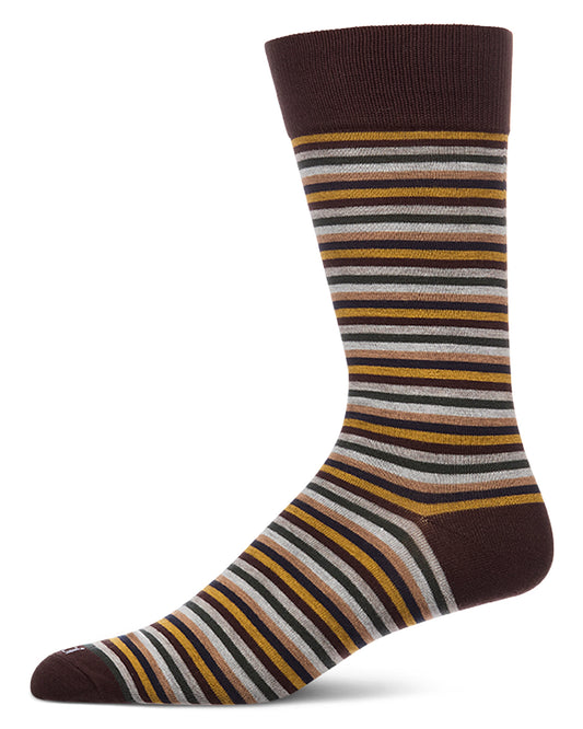 Men's Mini-Striped Rayon-Blend Fine-Gauge Multi-Color Crew Sock