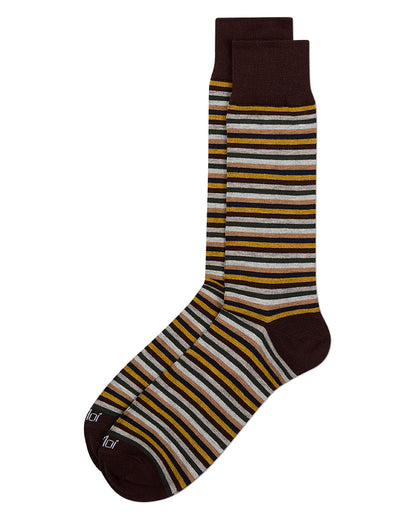 Men's Mini-Striped Rayon-Blend Fine-Gauge Multi-Color Crew Sock