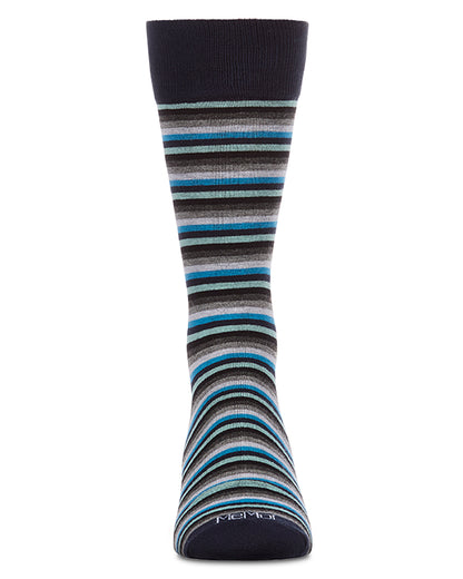 Men's Mini-Striped Rayon-Blend Fine-Gauge Multi-Color Crew Sock