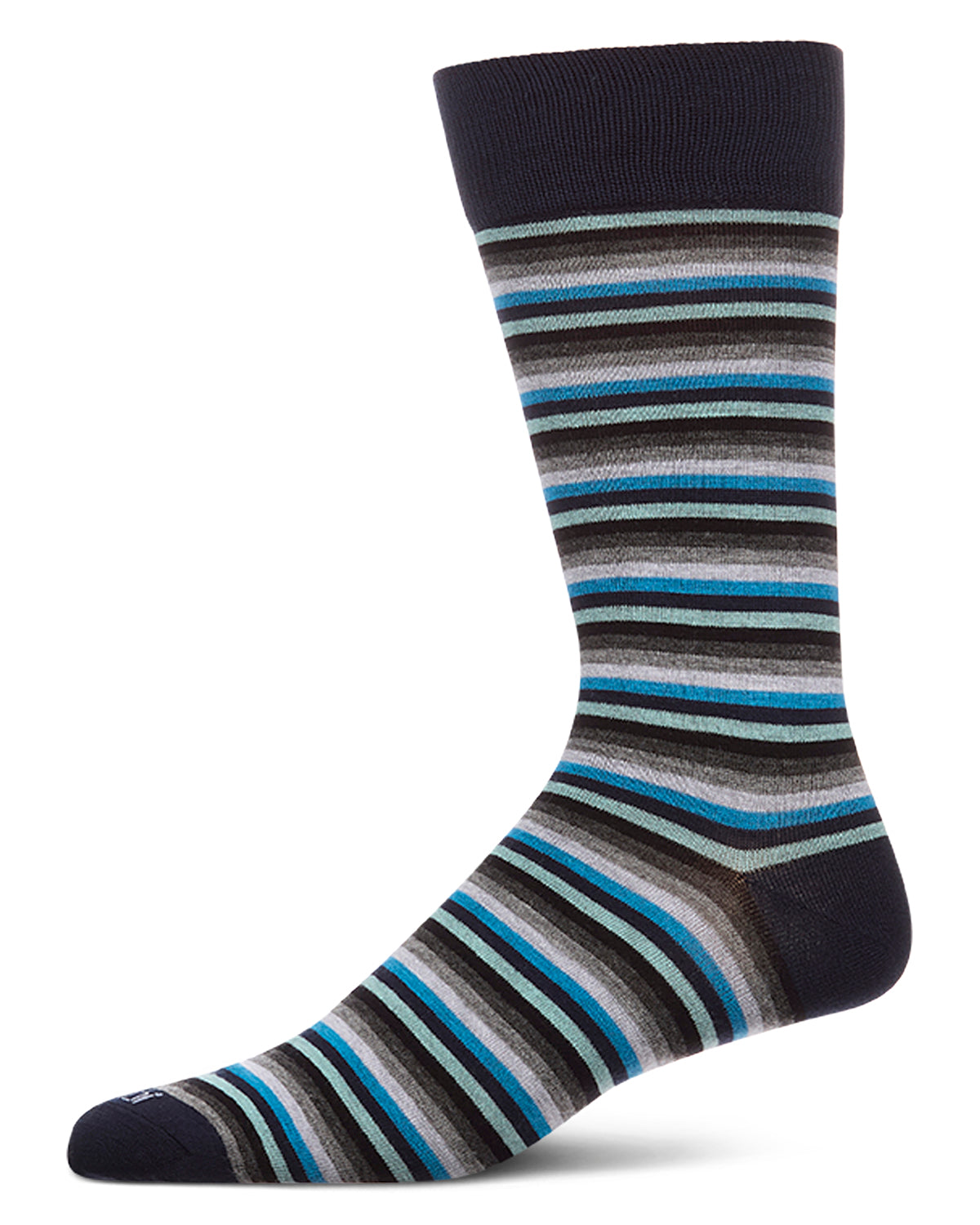 Men's Mini-Striped Rayon-Blend Fine-Gauge Multi-Color Crew Sock