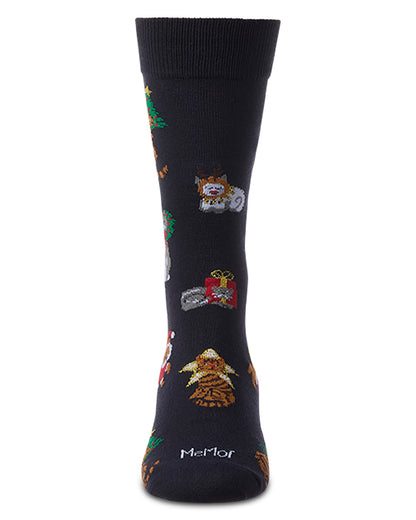 Men's "Holiday Hats On Cats" Fine-Gauge Novelty Crew Sock