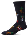 Men's "Holiday Hats On Cats" Fine-Gauge Novelty Crew Sock