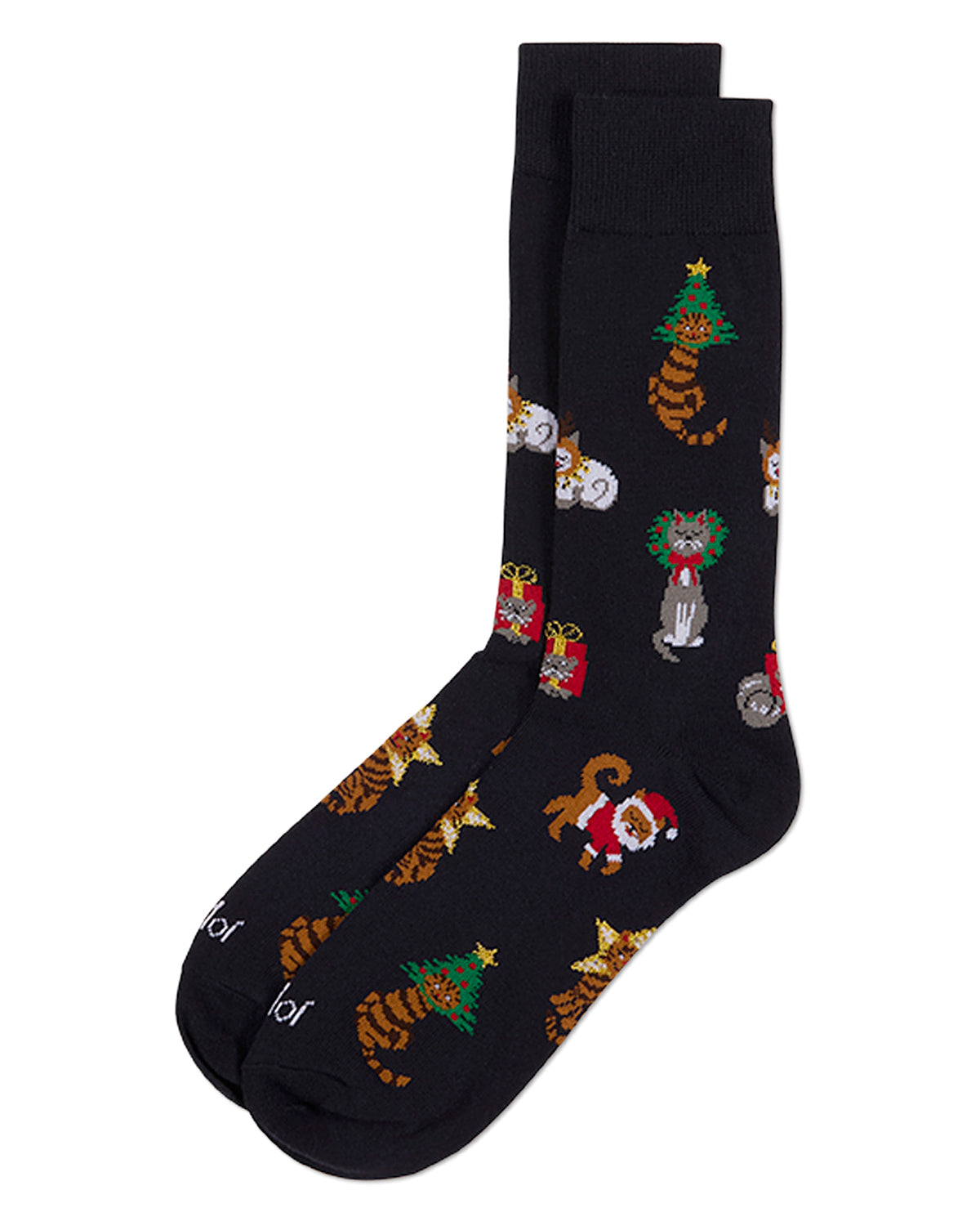 Men's "Holiday Hats On Cats" Fine-Gauge Novelty Crew Sock