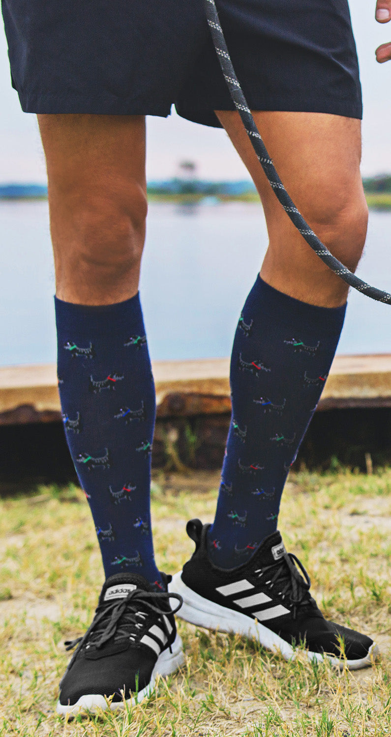 Men's Scottie Dogs Bamboo Blend 8-15mmHg Graduated Compression Socks : Color: Navy