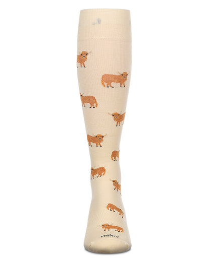Men's "Highland Cow" Rayon-Blend Mild Compression Novelty Knee Sock