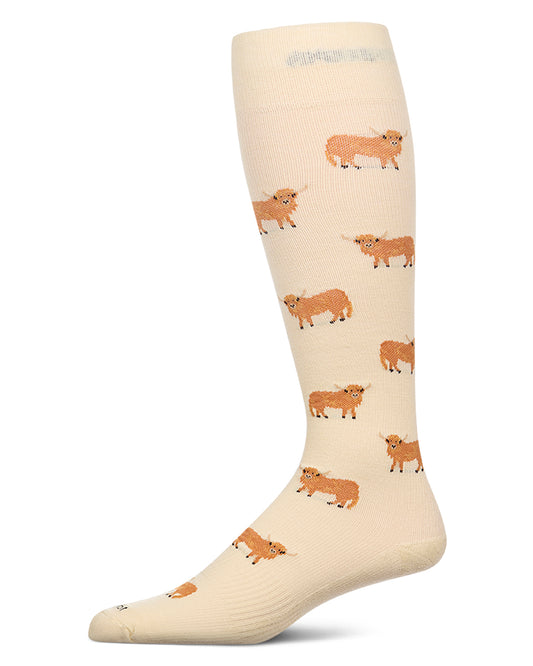 Men's "Highland Cow" Rayon-Blend Mild Compression Novelty Knee Sock
