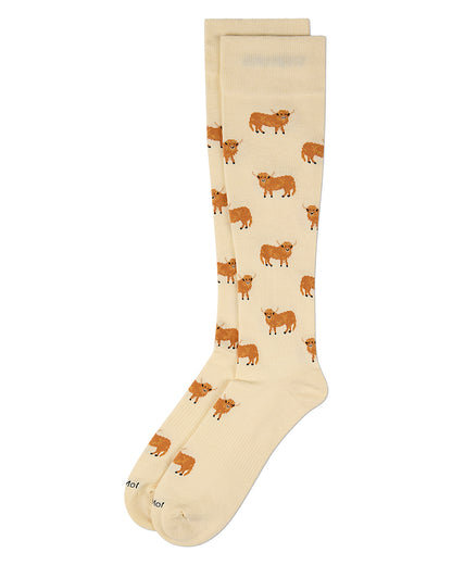 Men's "Highland Cow" Rayon-Blend Mild Compression Novelty Knee Sock