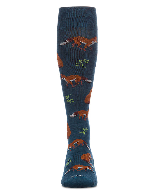 Men's Fox-Graphic Rayon-Blend Mild Compression (8-15 mmHg) Novelty Knee High