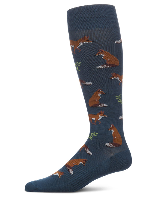 Men's Fox-Graphic Rayon-Blend Mild Compression (8-15 mmHg) Novelty Knee High