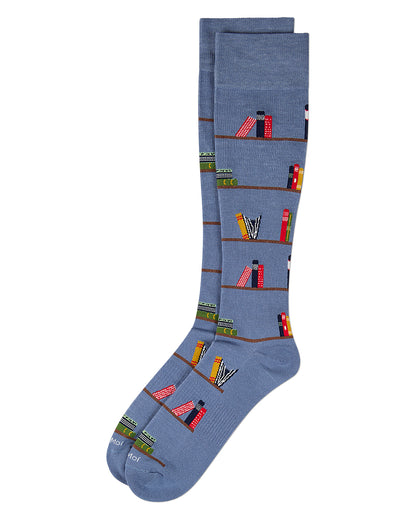 Men's "Bookshelf" Rayon-Blend Knee High Compression Sock (8-15 mmHg)
