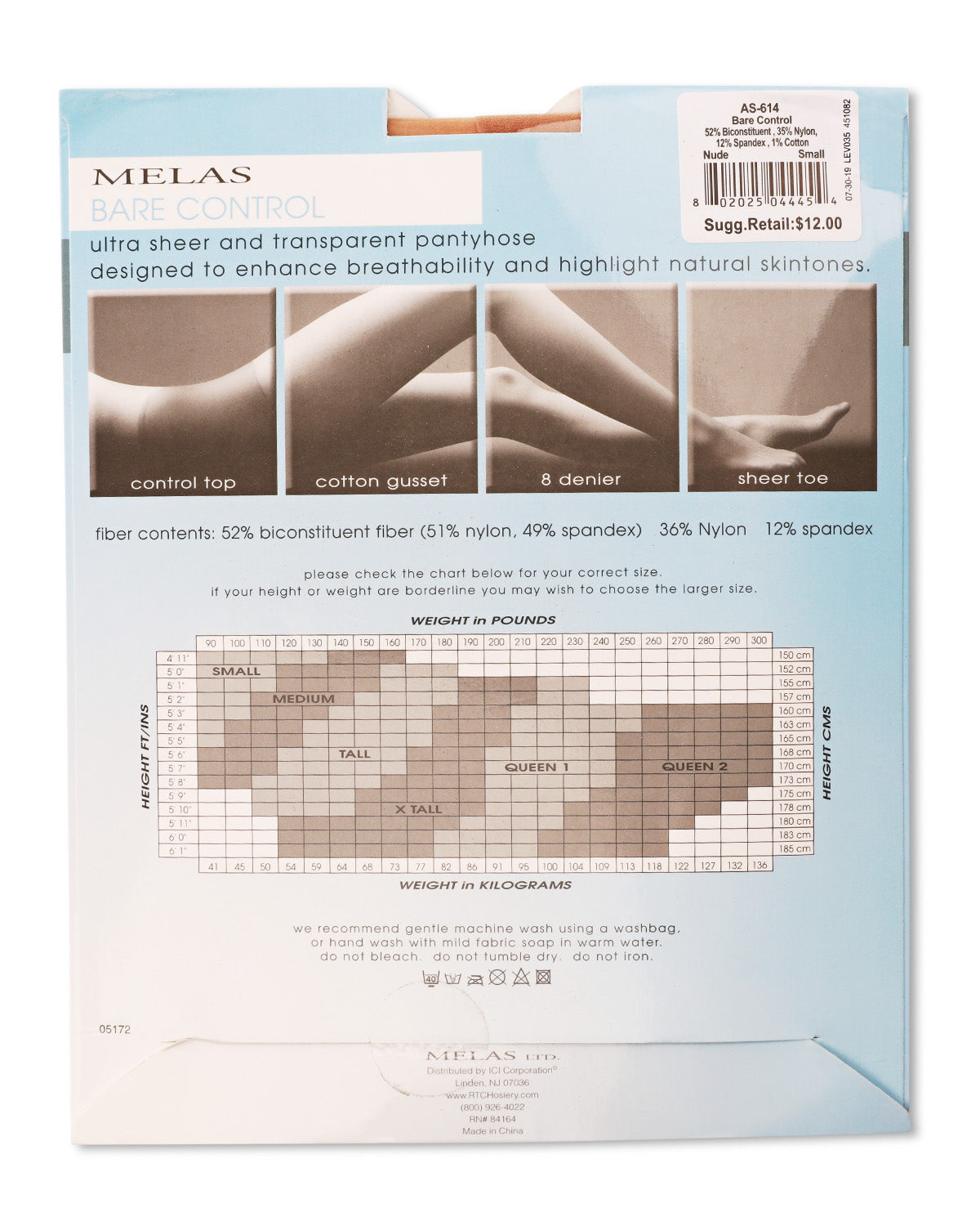 6 Pair Women's 8-Denier Bare Control Top Pantyhose