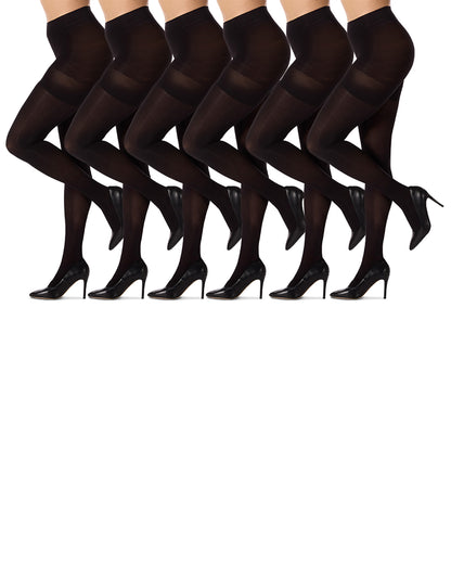 6 Pair Women's Opaque Super Control Top 60-Denier Tights