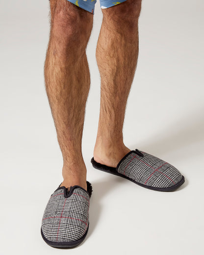 Men's Glen Plaid Plush Slippers : Color: Black