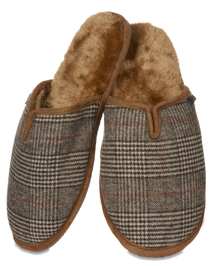 Men's Glen Plaid Plush Slippers : Color: Brown