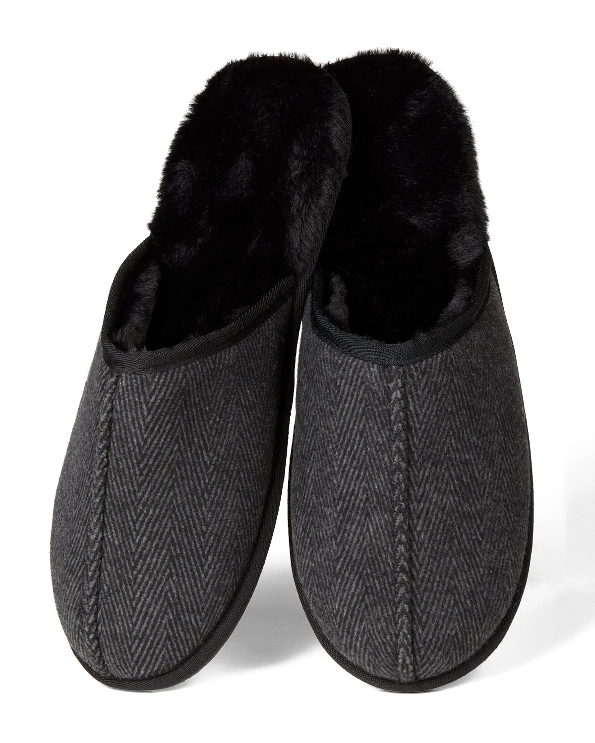 Herringbone Men's Plush Slipper : Color: Black