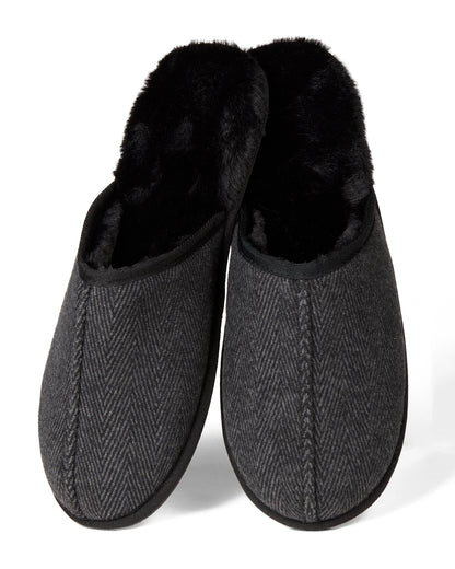 Herringbone Men's Plush Slipper : Color: Black