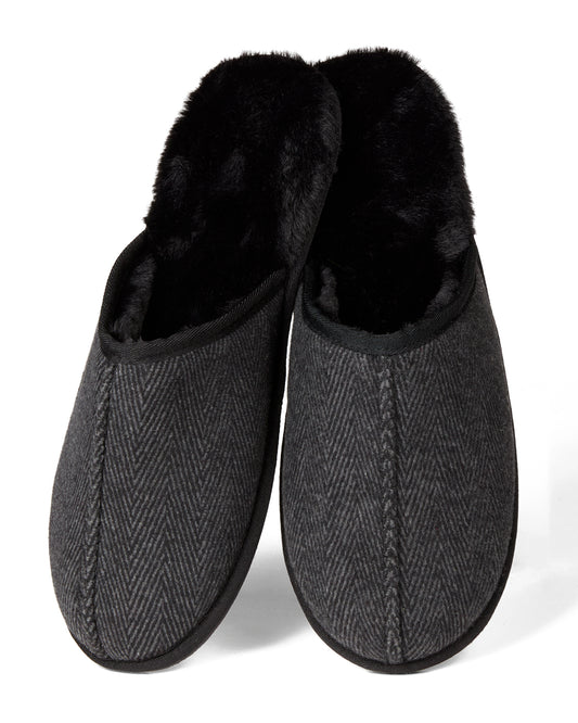Herringbone Men's Plush Slipper : Color: Black