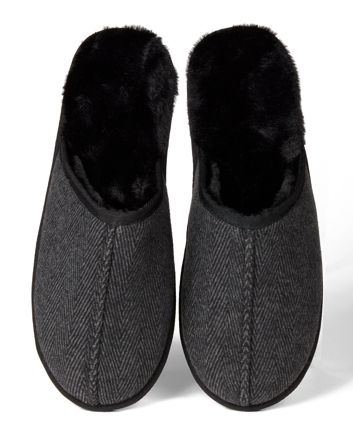 Herringbone Men's Plush Slipper : Color: Black