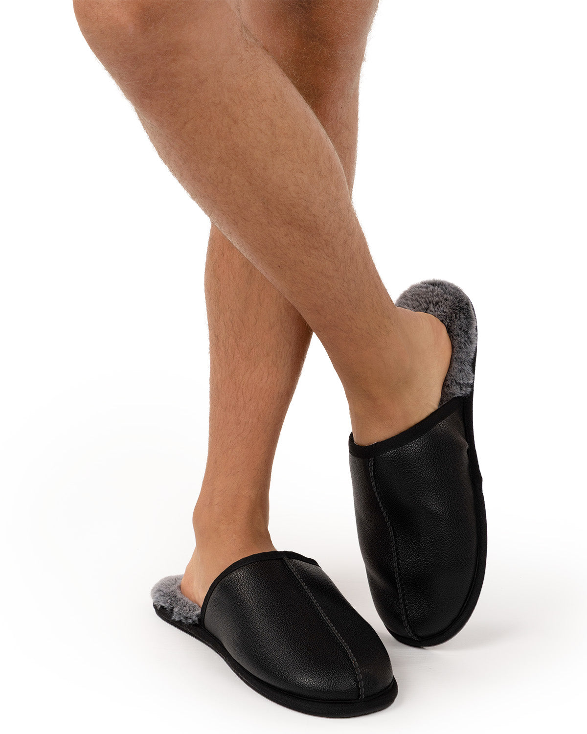 Men's Plush-Lined Vegan Leather Scuff Slipper