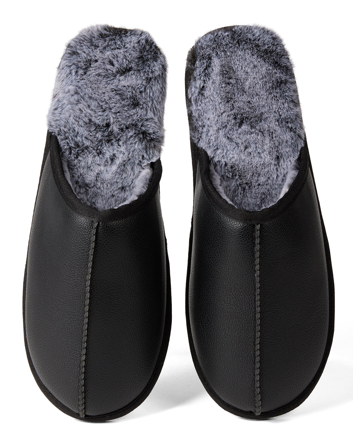 Vegan Leather Men's Plush Slipper : Color: Black