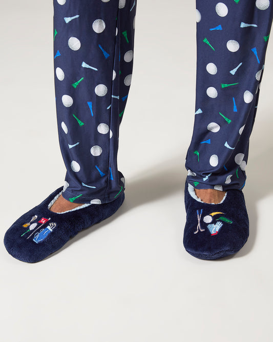 Men's Golf Sherpa Lined Slippers : Color: Navy