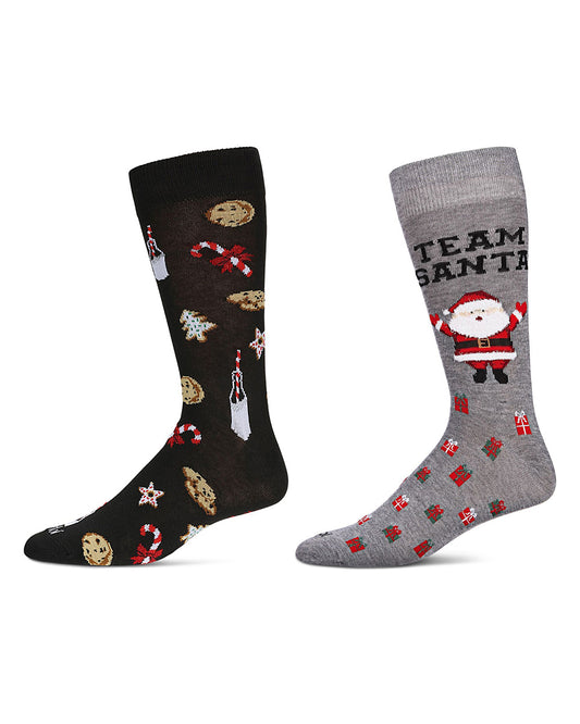 Men's 2 Pair Pack Novelty Christmas Holiday Crew Socks : Color: Gray