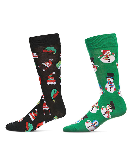 Men's 2 Pair Pack Novelty Christmas Holiday Crew Socks : Color: Green