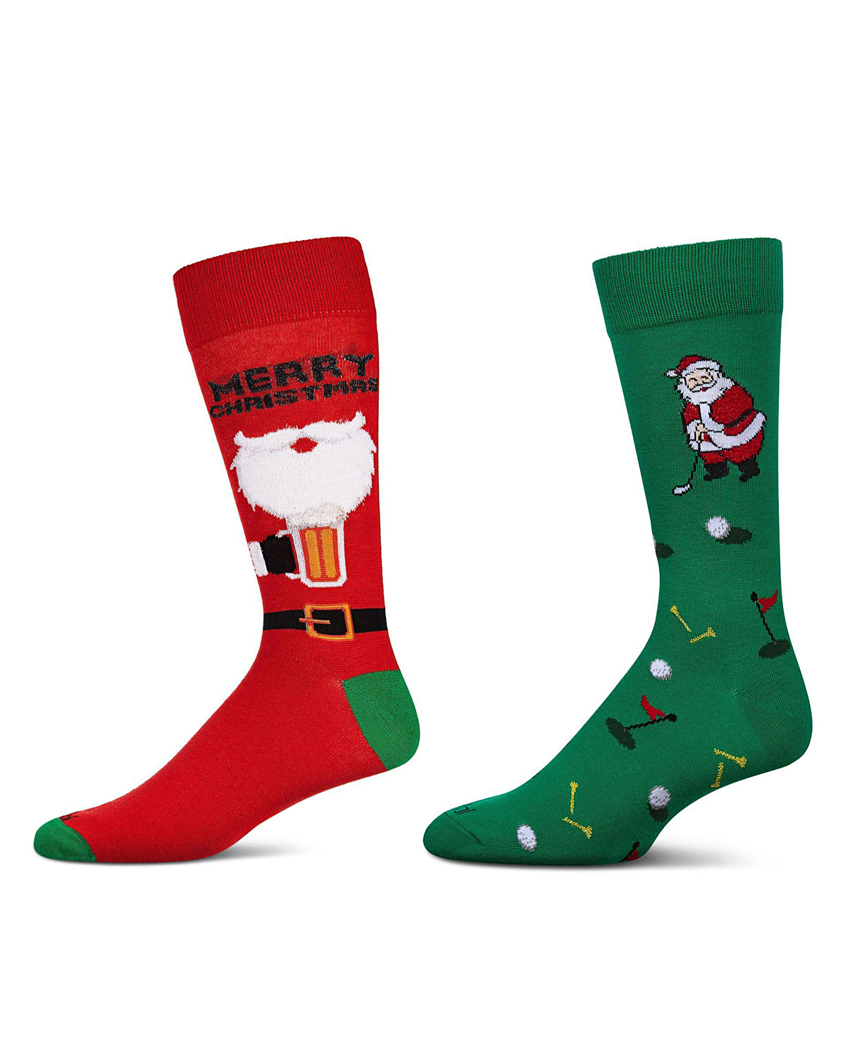 Men's 2 Pair Pack Novelty Christmas Holiday Crew Socks : Color: Red