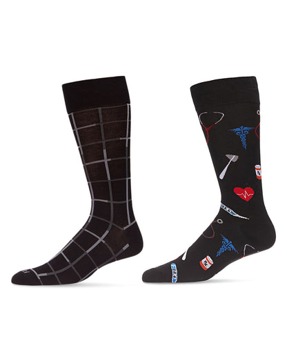 Men's 2 Pair Pack Novelty Profession Crew Socks : Color: Black-Red