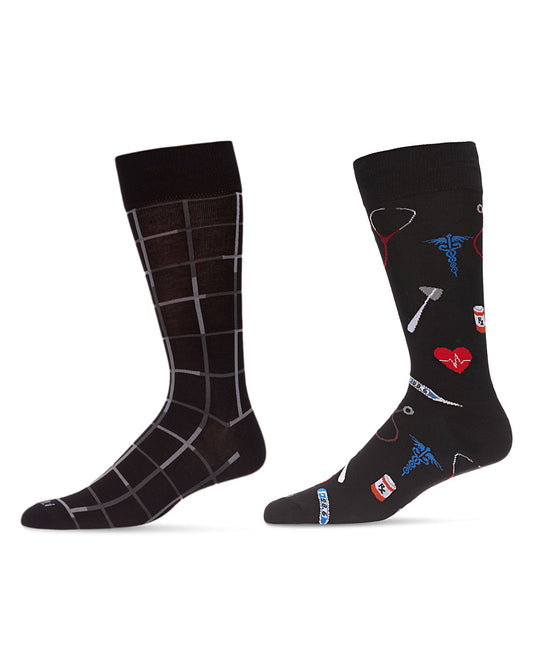 Men's 2 Pair Pack Novelty Profession Crew Socks : Color: Black-Red