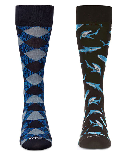 Men's 2 Pair Pack Novelty Dress Crew Socks : Color: Black-Black