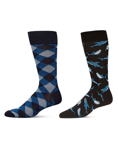 Men's 2 Pair Pack Novelty Dress Crew Socks : Color: Black-Black