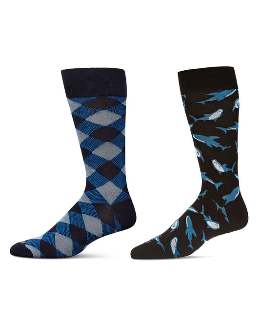 Men's 2 Pair Pack Novelty Dress Crew Socks : Color: Black-Black