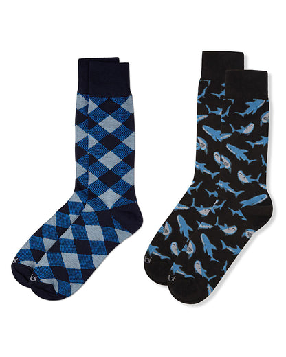 Men's 2 Pair Pack Novelty Dress Crew Socks : Color: Black-Black