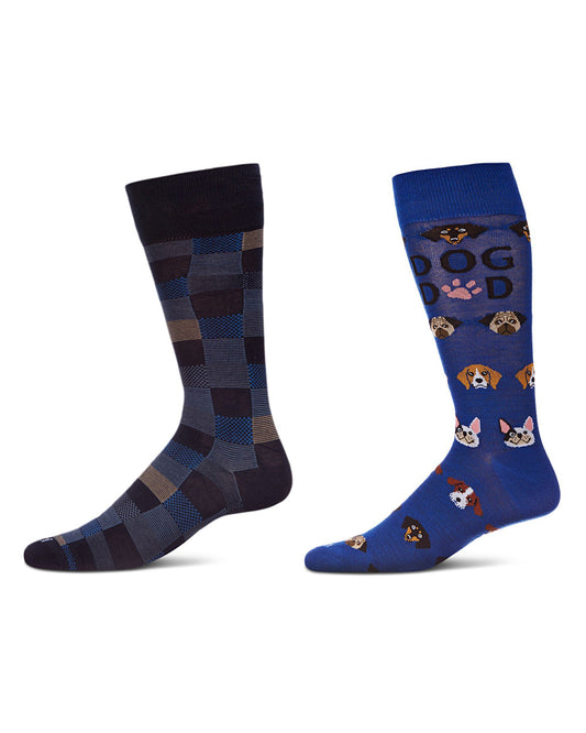 Men's 2 Pair Pack Novelty Dress Crew Socks : Color: Blue