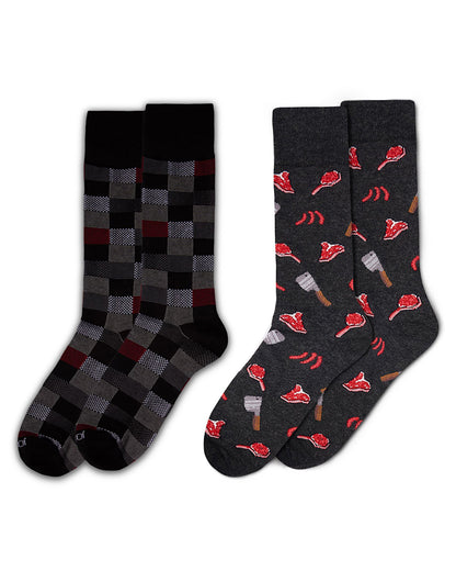 Men's 2 Pair Pack Novelty Dress Crew Socks : Color: Black-Black