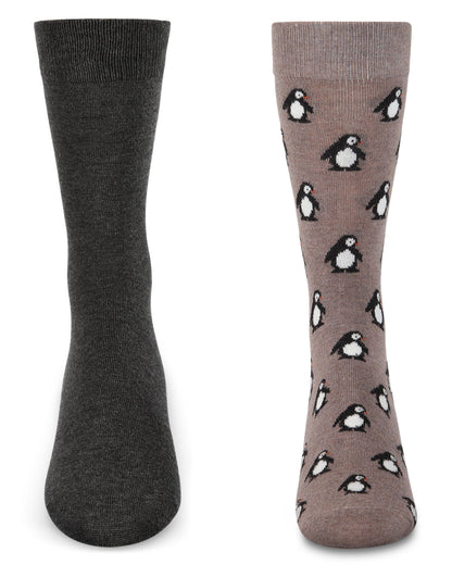 Men's 2 Pair Pack Cashmere Novelty Animal Crew Socks : Color: Black-Black