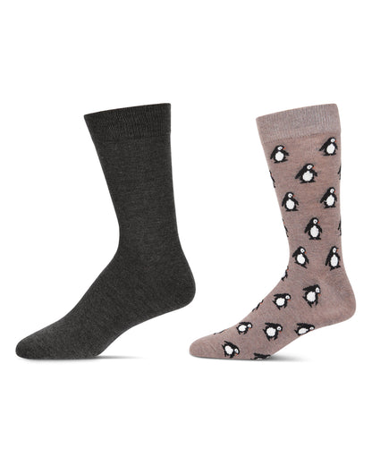 Men's 2 Pair Pack Cashmere Novelty Animal Crew Socks : Color: Black-Nude