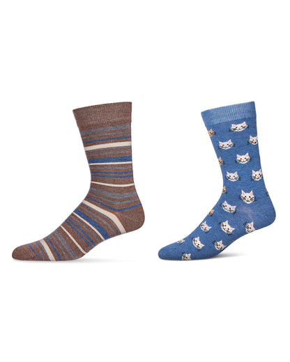 Men's 2 Pair Pack Cashmere Novelty Animal Crew Socks : Color: Denim Heather