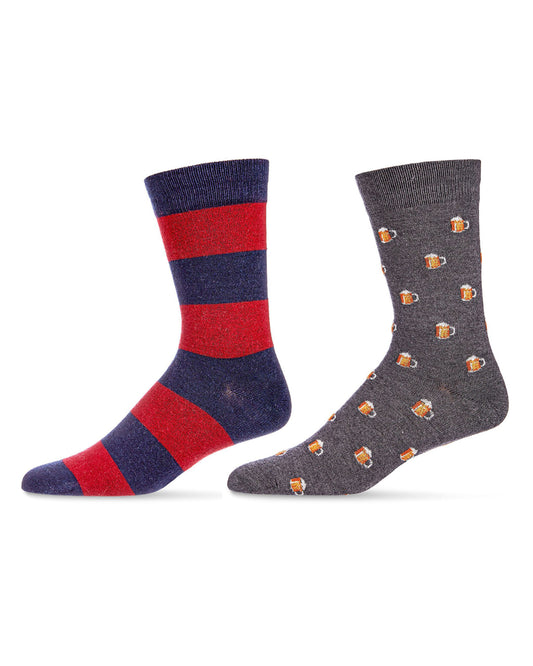 Men's 2 Pair Pack Cashmere Novelty Crew Socks : Color: Blue