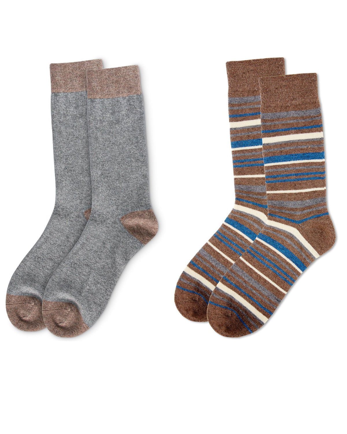 Men's 2 Pair Pack Cashmere Crew Socks : Color: Brown Heather
