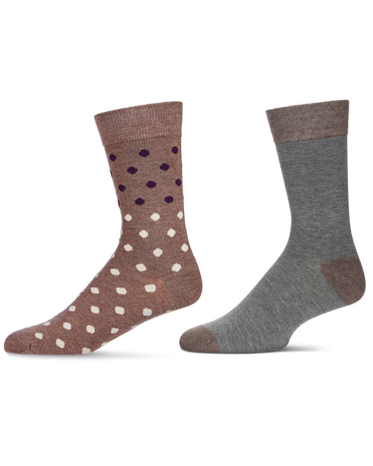 Men's 2 Pair Pack Cashmere Crew Socks : Color: Brown
