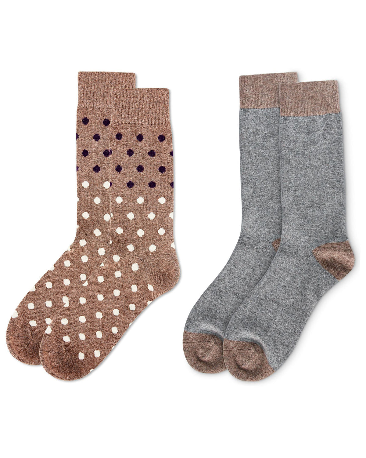 Men's 2 Pair Pack Cashmere Crew Socks : Color: Brown