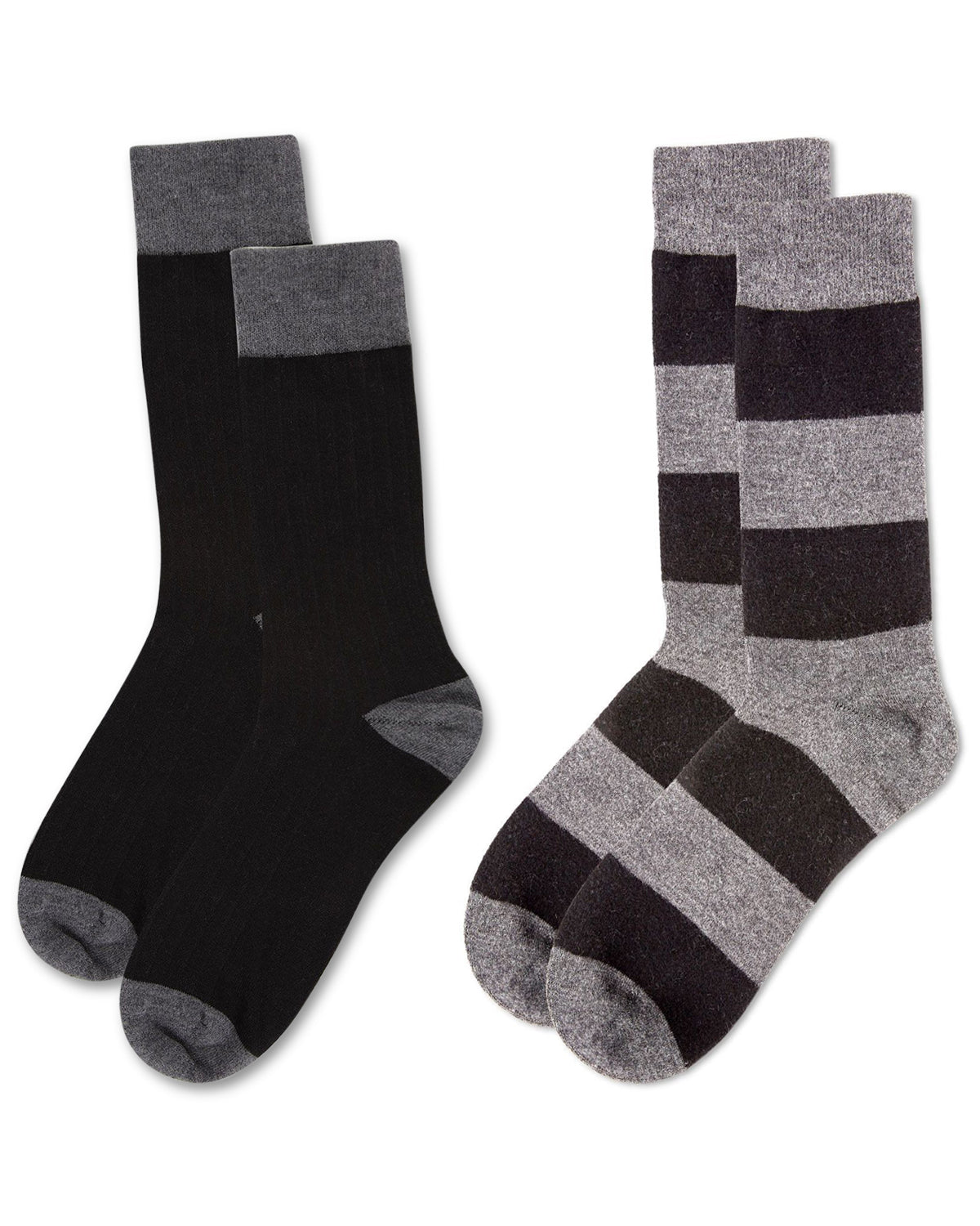 Men's 2 Pair Pack Cashmere Crew Socks : Color: Gray-Black