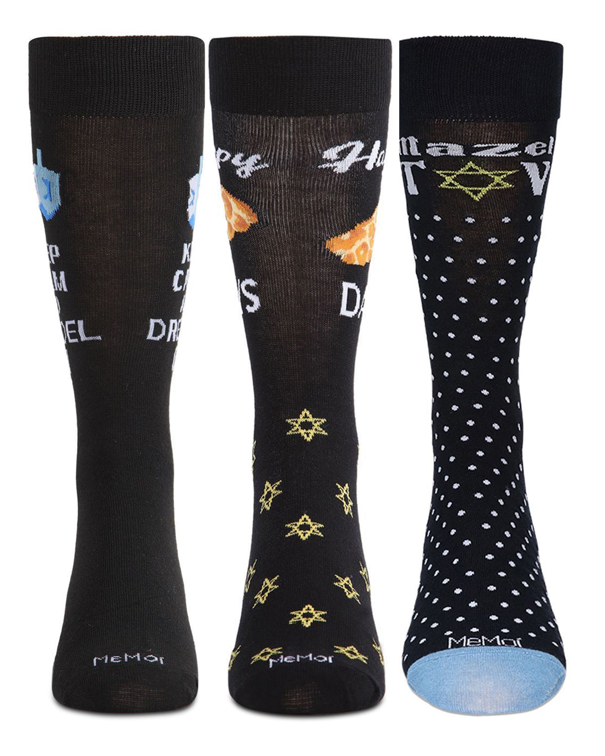 Men's 3 Pair Pack Hanukkah Novelty Crew Socks : Color: Black-Black