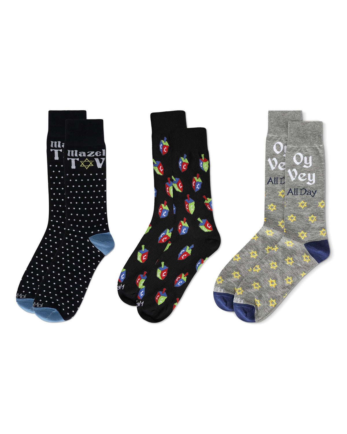 Men's 3 Pair Pack Hanukkah Novelty Crew Socks : Color: Black-Black