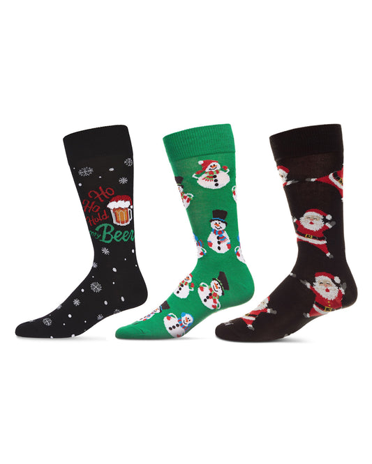 Men's 3 Pair Pack Christmas Novelty Crew Socks : Color: Black-Black