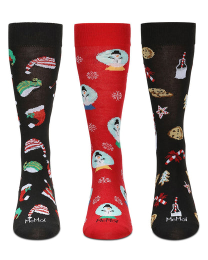 Men's 3 Pair Pack Holiday Novelty Crew Socks : Color: Black-Red