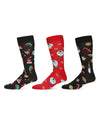Men's 3 Pair Pack Holiday Novelty Crew Socks : Color: Black-Red