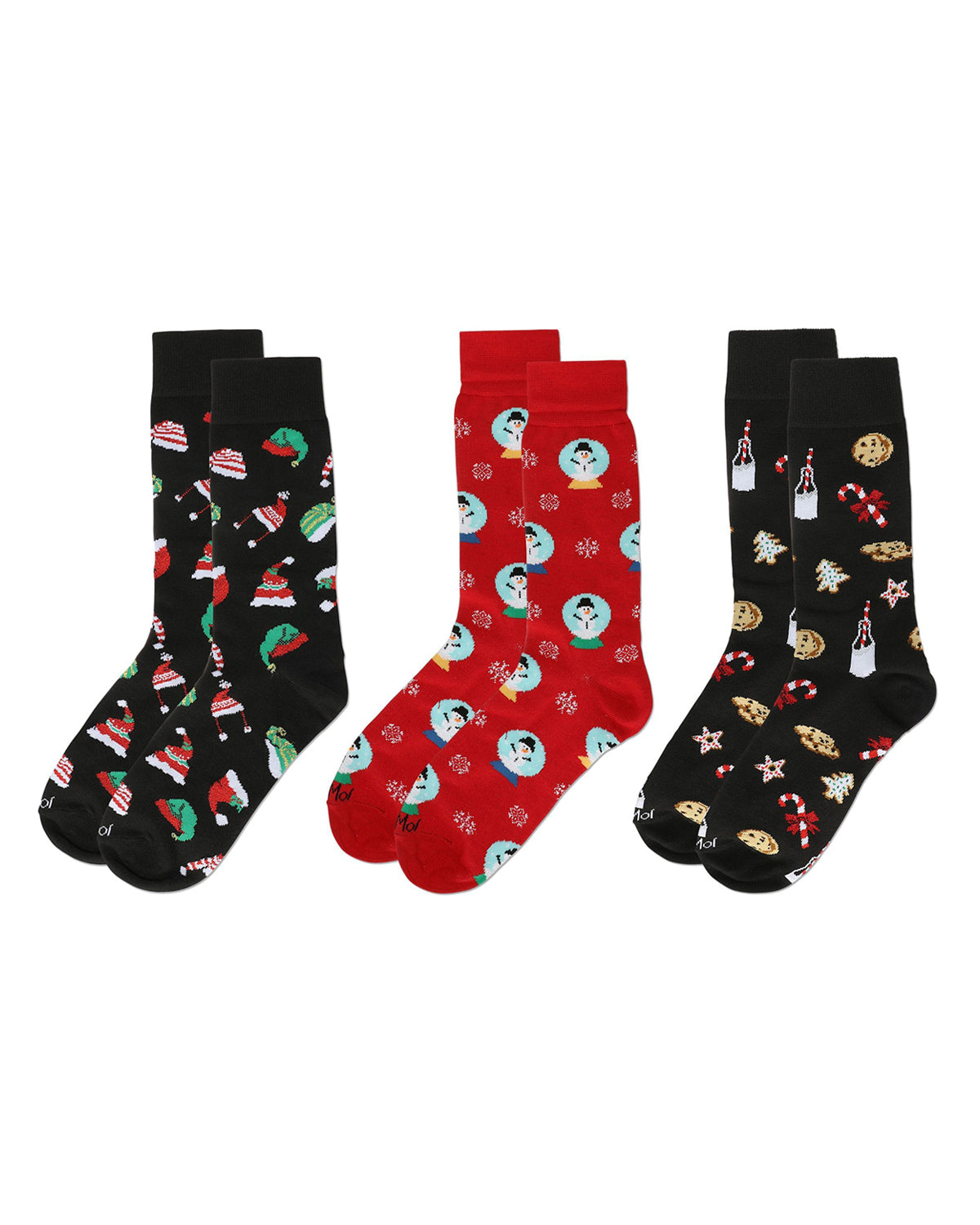 Men's 3 Pair Pack Holiday Novelty Crew Socks : Color: Black-Red